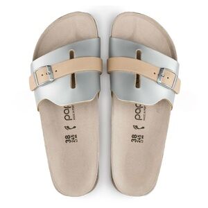 Papillio Carmen Frosted Metallic Silver Leather Slide Sandal